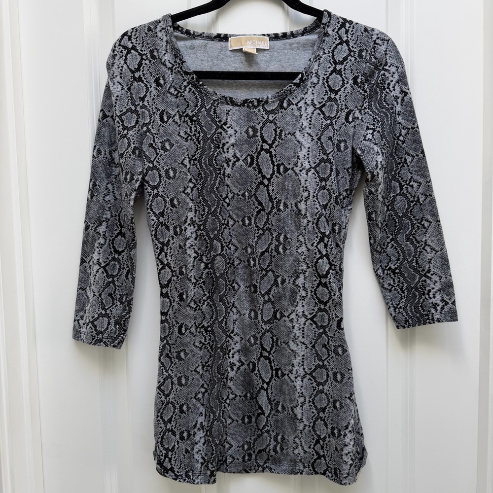 MICHAEL MICHAEL KORS 3/4 SLEEVE SHIRT SNAKESKIN PRINT BLACK GREY SMALL